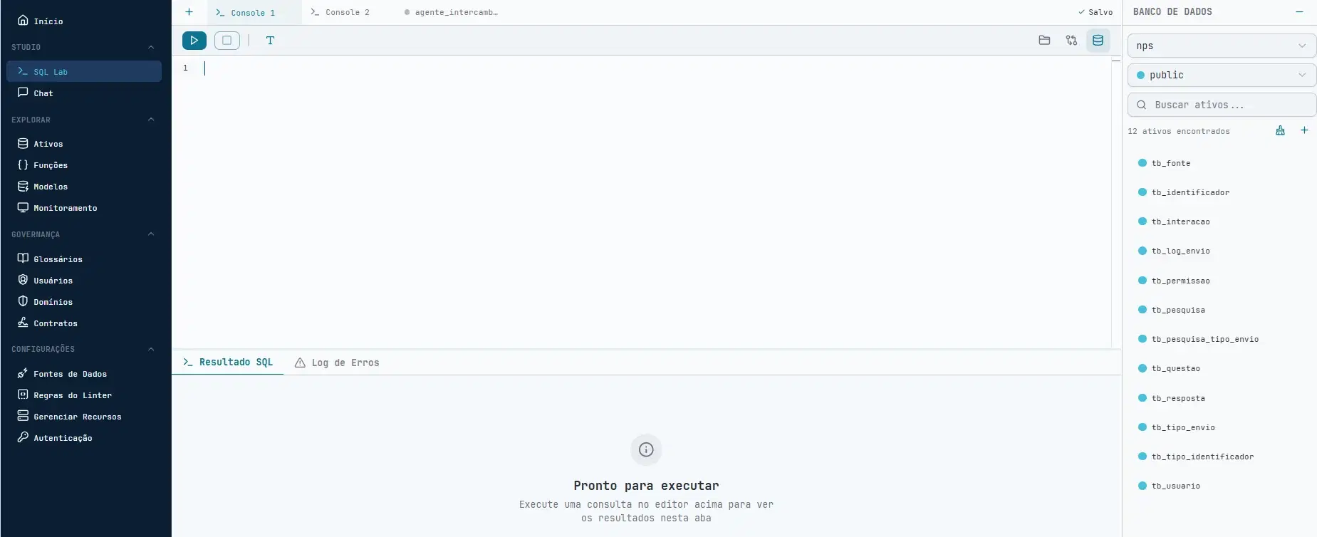 Tela real da Qorix: SQL Lab